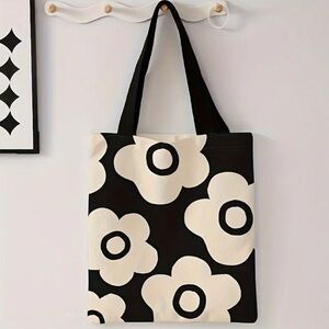 Tote, Floral Black and Cream Tote Bag, NEW